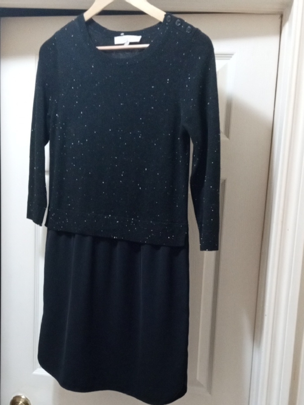 LOFT Black Long Sleeve Knit & Skirt Dress with Sparkle